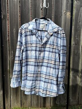 ROWM Striped Button-Up Shirt in Light Blue & Tan